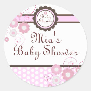 Pink & Brown Floral Design Babyaufkleber Runder Aufkleber
