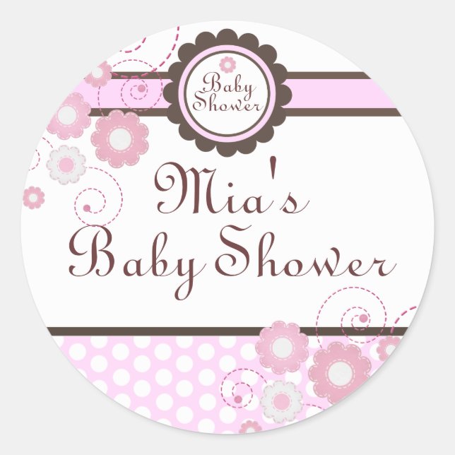 Pink & Brown Floral Design Babyaufkleber Runder Aufkleber (Vorderseite)