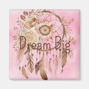 Pink Brown Floral Dream Catcher Magnet