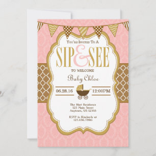 Pink Brown Gold Sip Et Voir Invitation