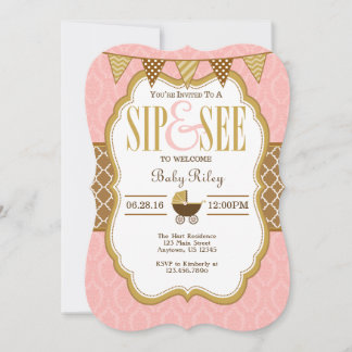 Pink Brown Gold Sip Et Voir Invitation