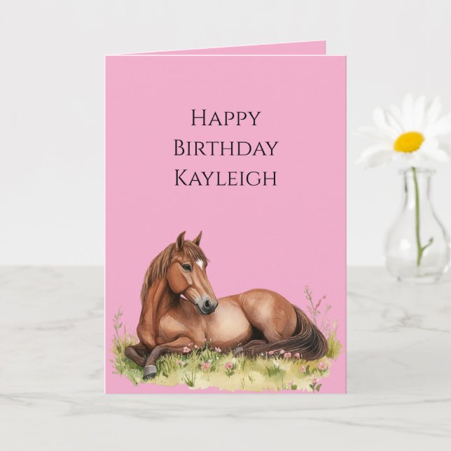 Pink Brown Horse Geburtstag Karte (Kleine Pflanze)