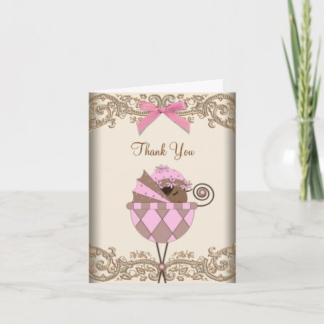 Pink Brown Lace Baby Dusche Danke, Cards Dankeskarte (Vorderseite)