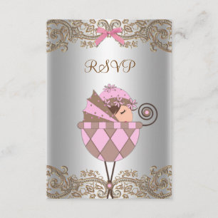 Pink Brown Lace Girl Babydusche UAWG RSVP Karte