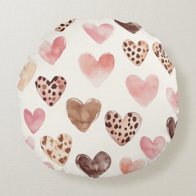 Pink Brown Leopard Druckerhitze Rundes Kissen (Vorderseite)