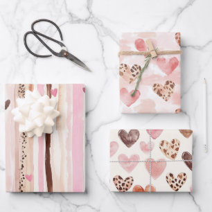 Pink Brown Leopard Druckerhitze Streifen Weihnacht Geschenkpapier Set