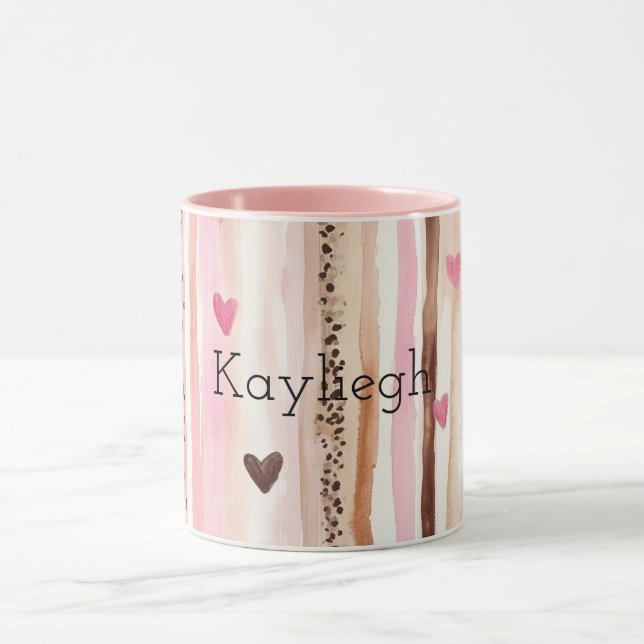 Pink Brown Leopard Druckerhitze Streifen Weihnacht Tasse (Zentrum)