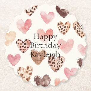 Pink Brown Leopard Print Hearts Geburtstag Untersetzer