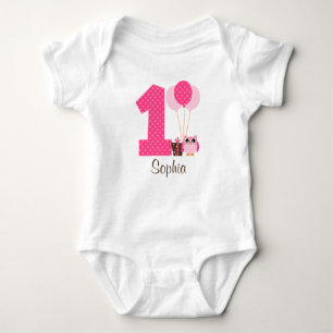 Pink Brown Owl Polka Dot 1. Geburtstagskind Baby Strampler