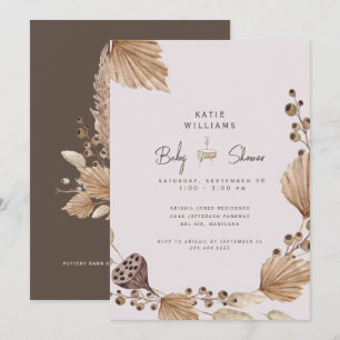 Pink & Brown Pampas Kinderdusche Einladung