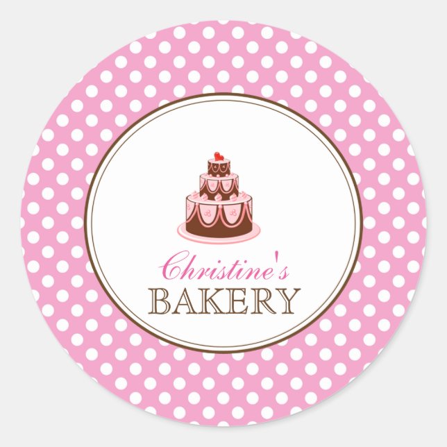 Pink & Brown Polka Dots Kuchen Bäckerei Aufkleber  (Vorderseite)