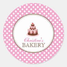 Pink & Brown Polka Dots Kuchen Bäckerei Aufkleber 