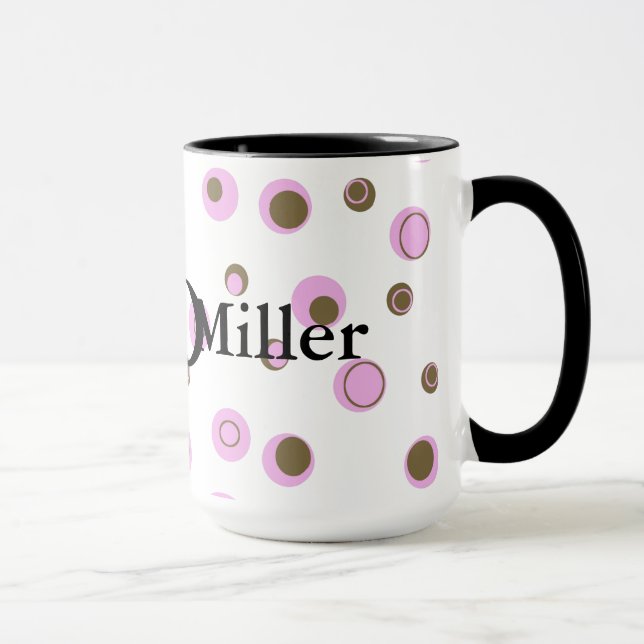 Pink Brown Polka Dots Mit Monogramm Tasse (Rechts)