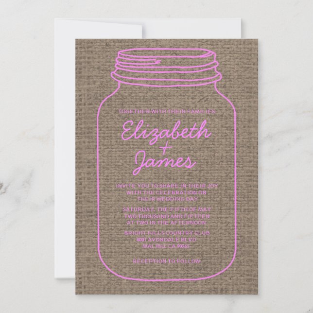 Pink & Brown Rustic Mason Jar Mariage Invitations (Devant)