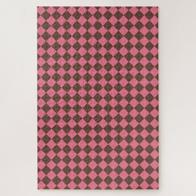 Pink Brown Schachbrett Diamond Pattern (Vertikal)