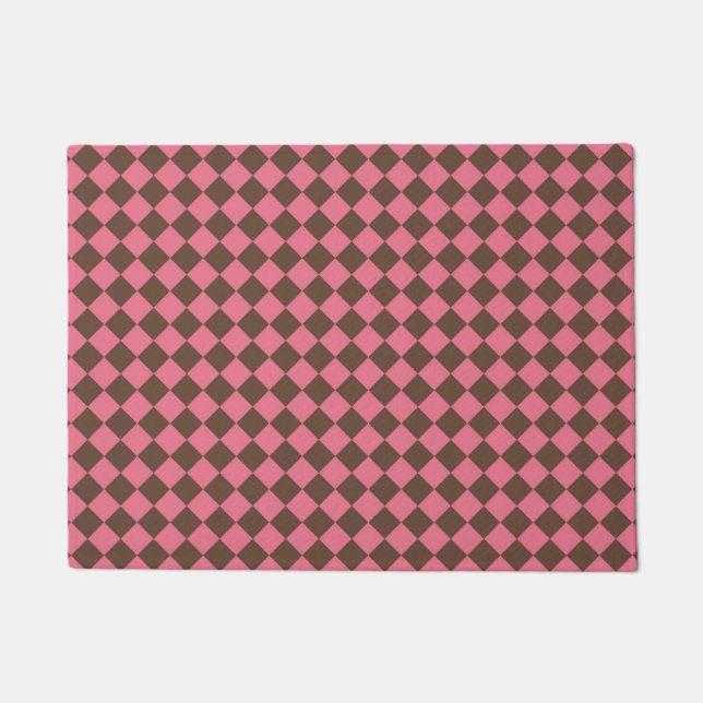 Pink Brown Schachbrett Diamond Pattern Fußmatte (Vorderseite)