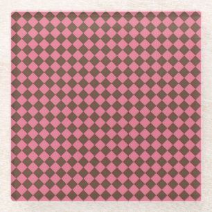 Pink Brown Schachbrett Diamond Pattern Glasuntersetzer