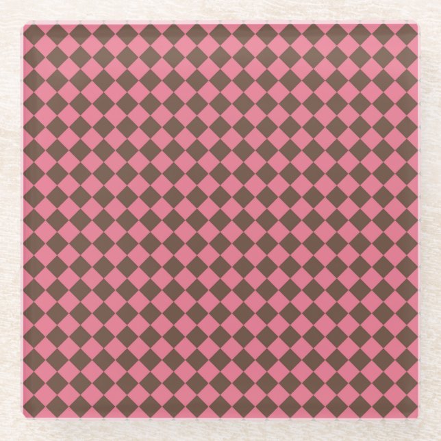 Pink Brown Schachbrett Diamond Pattern Glasuntersetzer (Vorderseite)
