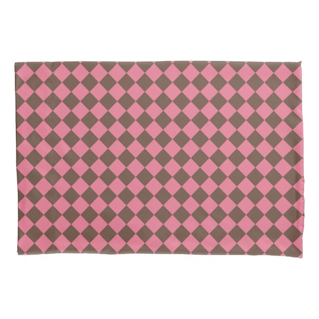 Pink Brown Schachbrett Diamond Pattern Kissenbezug (Vorderseite)