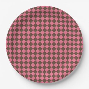 Pink Brown Schachbrett Diamond Pattern Pappteller