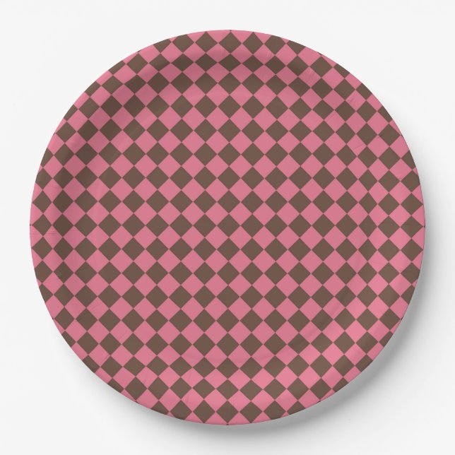 Pink Brown Schachbrett Diamond Pattern Pappteller (Vorderseite)
