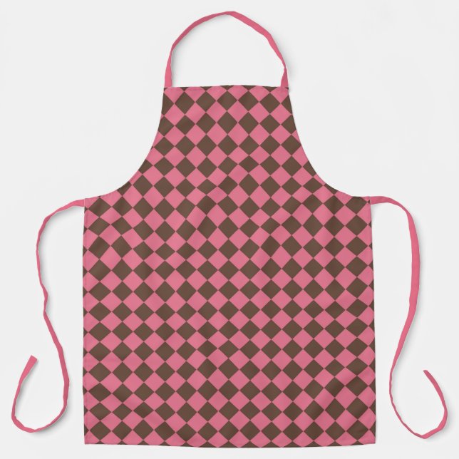 Pink Brown Schachbrett Diamond Pattern Schürze (Vorderseite)
