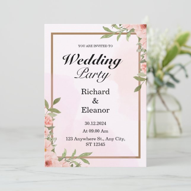 Pink & Brown Simple Wedding Party Invitation (Debout devant)