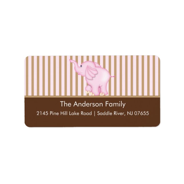 Pink & Brown Sweet Baby Elephant-Adressetikett Adressaufkleber (Vorne)