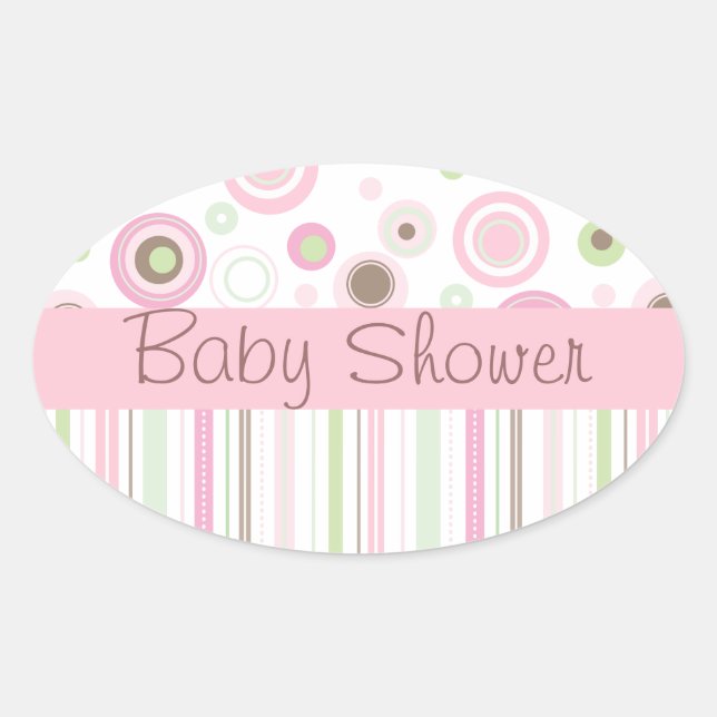 Pink Brown Sweet Girl Polka Dot Baby Dusche Ovaler Aufkleber (Vorderseite)