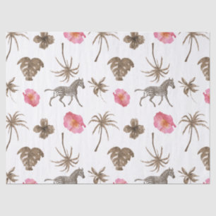 Pink Brown Tropical Zebra Blumenpalmen Bäume Seidenpapier