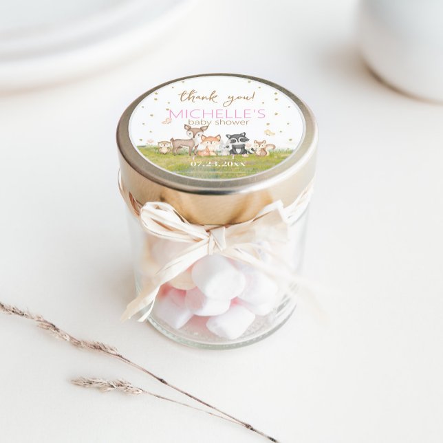 Pink Brown Watercolor Waldtiere Runder Aufkleber (Von Creator hochgeladen)