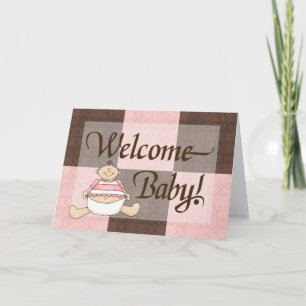 Pink & Brown Welcome Baby Girl Karte
