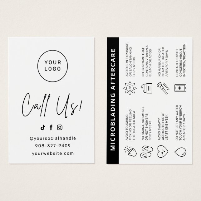 Pink Brows Aftercare PMU Brow Instructions Card (Vorne & Hinten)