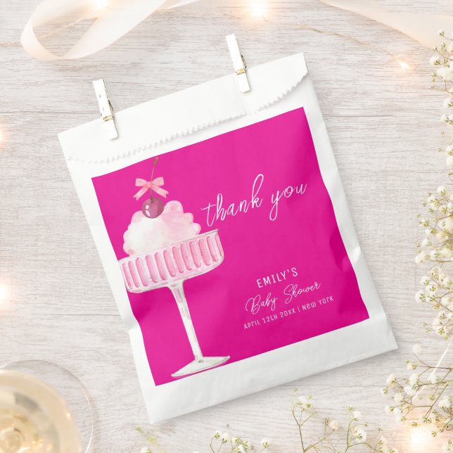 Pink Brunch Bubbly Cherry Champagne Baby Dusche Geschenktütchen (Ausgeschnitten)
