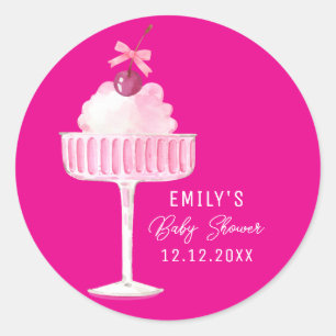 Pink Brunch Bubbly Cherry Champagne Baby Dusche Runder Aufkleber