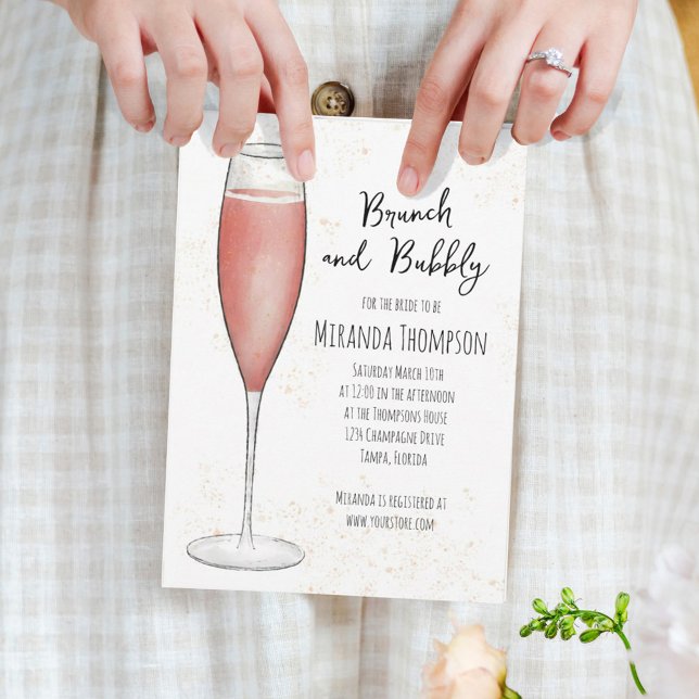 Pink Brunch und Bubbly Champagne Brautparty Einladung (Von Creator hochgeladen)