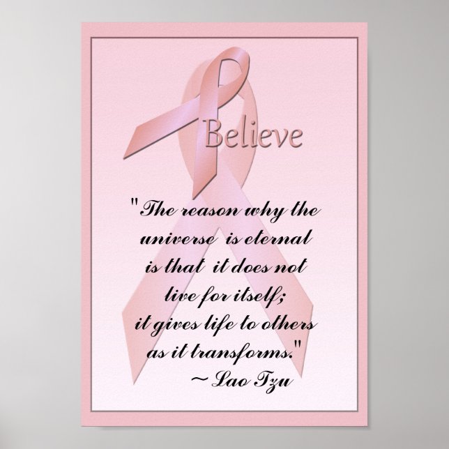 Pink Brustkrebs glauben Poster Lao Tzu Zitat (Vorne)