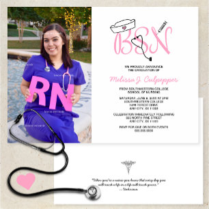 Pink BSN Nurse Foto Abschluss Pinning Party Einladung