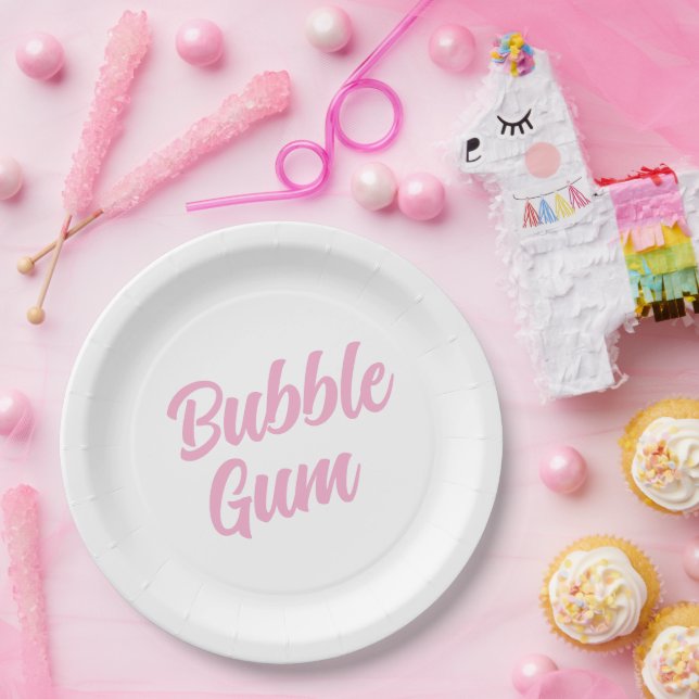 Pink Bubble Gum Simple Typography Birthday Party Pappteller (Party)