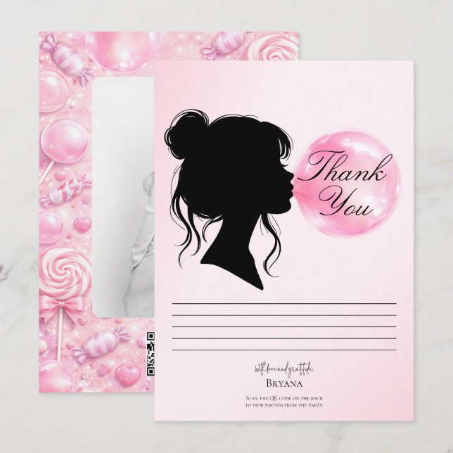 Pink Bubblegum Dream Candy Land Thank You Card Einladung (Vorne/Hinten)