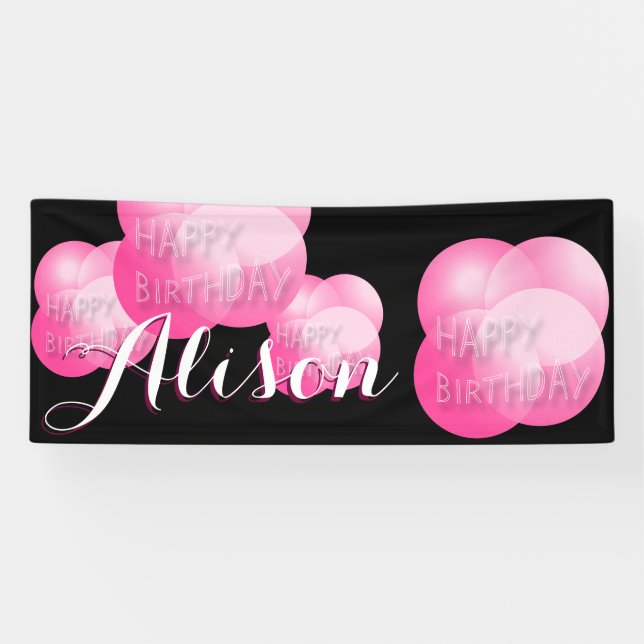 Pink Bubbles wiederholen Happy Birthday Banner (Horizontal)
