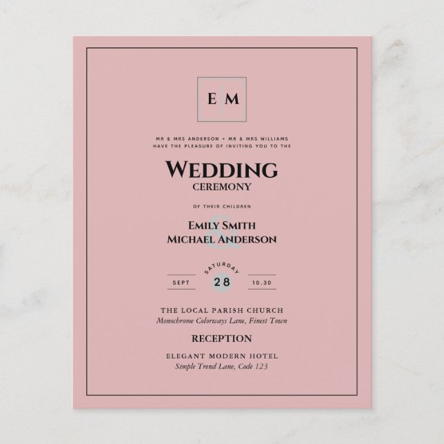 PINK BUDGET Moderne Elegante klassische Hochzeit Flyer (Vorne)