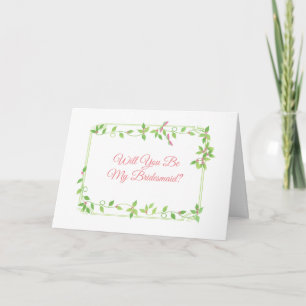 Pink Buds on Green Ivy Wedding Bridesmaid Karte