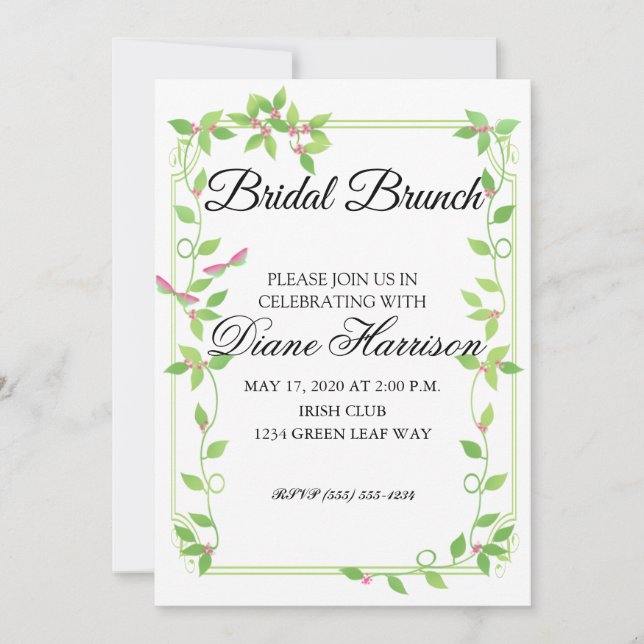 Pink Buds sur Green Ivy Invitation Wedding shower (Devant)