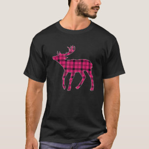 Pink Buffalo Kariert Hirschrecken Kopf Weihnachten T-Shirt