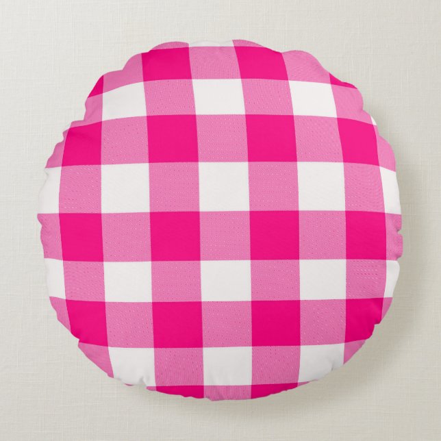 Pink Buffalo Kariert Rundes Kissen (Vorderseite)