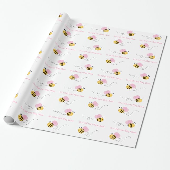 Pink Bumble Bee Baby Dusche Geschenkpapier (Ungerollt)