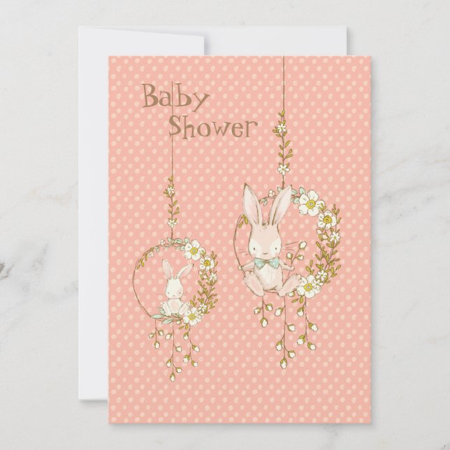 Pink Bunny Animal Floral Baby Dusche Einladung (Vorderseite)