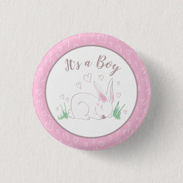 Pink Bunny Baby Dusche Woodland Wasserfarbe Button (Vorderseite)