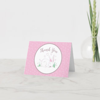 Pink Bunny Baby Dusche Woodland Wasserfarbe Dankeskarte